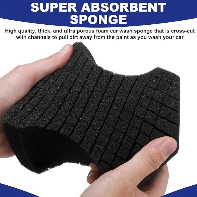 2 Pcs Ultra Black Car Wash Sponge Cross Cut Design Softer Feel Black Foam Sponge for Soap and Rinseless Washes, Car Detailing and Washing
