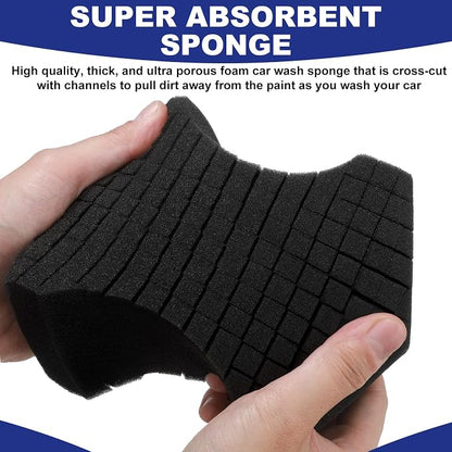 2 Pcs Ultra Black Car Wash Sponge Cross Cut Design Softer Feel Black Foam Sponge for Soap and Rinseless Washes, Car Detailing and Washing