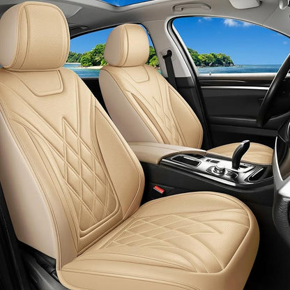 Car Seat Covers Compatible with Hyundai Elantra 2017-2025 2026 - Full Set 5 Seats Luxury Leather All-Weather Seat Cushions & Protectors, Waterproof & Breathable, Airbag Compatible (Beige)