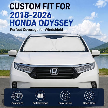 Custom Fit Windshield Sun Shade for Honda Odyssey 2018-2026 | Custom Fit Windshield Cover, Blocks UV Rays, Double-Layer Heat Shield, Durable Frame, Easy Fold & Storage