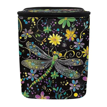 Dragonfly Boho Floral Print Car Trash Can with Lid and Zipper Portable Foldable Garbage Can Bag Hanging for Headrest Leakproof Organizer and Storage Bag Car Interior Accessories