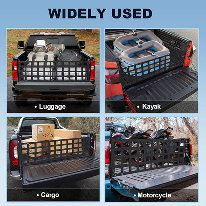Heavy Duty Tailgate Net for Truck Bed, 60X18',Tailgate Net for Pickup Truck Bed with 4 Adjustable Buckle Straps,Easy-to-use Tailgate Cargo Netting,Fit for Full Size Pickup(Black)
