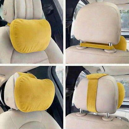 2PCS Car Pillow for Car Neck Pillow for Driving Seat Neck Support Soft Cushion Back Support Head-Rests for Vehicle Sleeping with Elastic Adjustment Strap (Golden, Head and Lumbar)