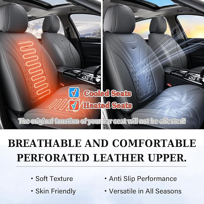 Coverado Car Seat Covers Full Set, 5 Seats Front Seat Cover and Back Seat Covers for Cars, Automotive Seat Covers Nappa Leather Waterproof Seat Covers, Car Seat Protectors Universal for Cars Gray