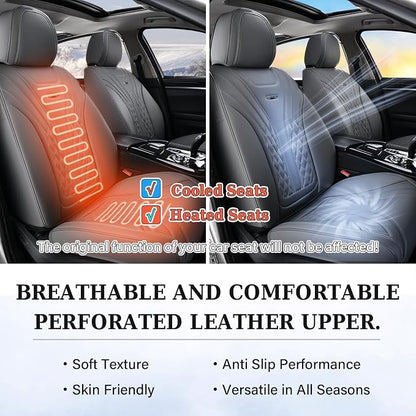 Coverado Car Seat Covers Full Set, 5 Seats Front Seat Cover and Back Seat Covers for Cars, Automotive Seat Covers Nappa Leather Waterproof Seat Covers, Car Seat Protectors Universal for Cars Gray