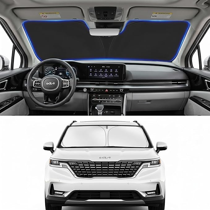 Custom Fit Windshield Sun Shade for Kia Carnival 2022-2026 | Custom Fit Windshield Cover, Blocks UV Rays, Double-Layer Heat Shield, Durable Frame, Easy Fold & Storage