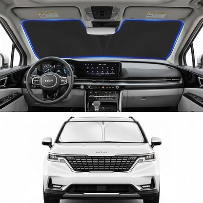 Custom Fit Windshield Sun Shade for Kia Carnival 2022-2026 | Custom Fit Windshield Cover, Blocks UV Rays, Double-Layer Heat Shield, Durable Frame, Easy Fold & Storage