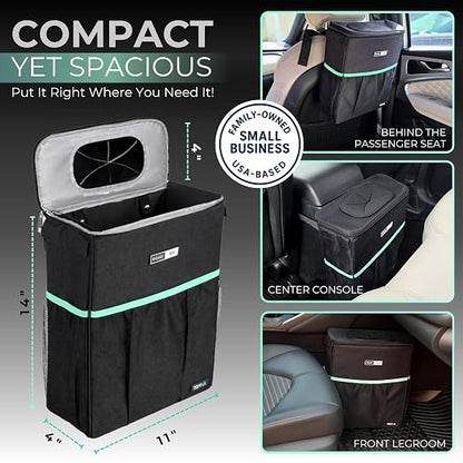 RoadBin™ Car Trash Can – Slim 4" 2.5 Gallon Space-Saving Design, Stays Upright, Leakproof & Odor-Proof Car Garbage Can for Clean, Clutter-Free Cars, Trucks & SUVs