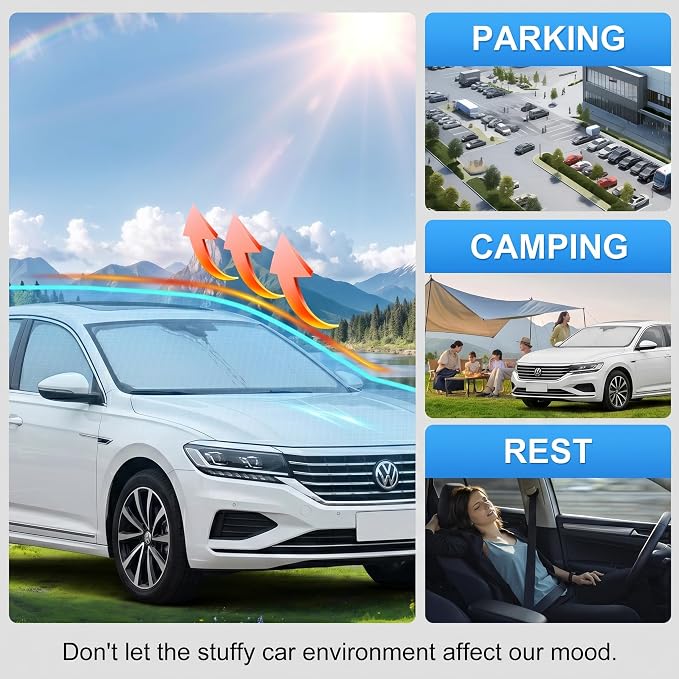 Custom Fit Windshield Sun Shade for Volkswagen VW Passat 2012-2022 | Custom Fit Windshield Cover, Blocks UV Rays, Double-Layer Heat Shield, Durable Frame, Easy Fold & Storage