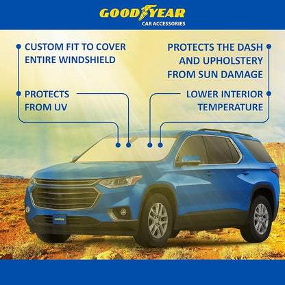 Goodyear Foldable Windshield Sunshade for Chevrolet (Chevy) Traverse 2018-2023, SUV car Accessories, Sunshade Cover, Sun Shade Car Windshield, Window Sun Blocker - GY008329