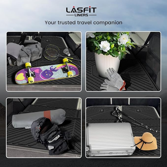 LASFIT Trunk Mat & Backrest Mats for Rivian R1S 2024 2023 2022, All Weather TPE Custom Fit Cargo Liner for R1S Cargo Mat, Black, Easy to Clean