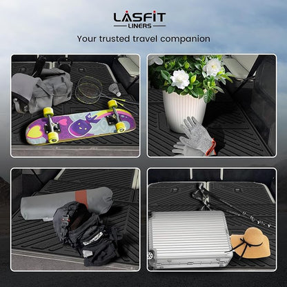 LASFIT Trunk Mat & Backrest Mats for Rivian R1S 2024 2023 2022, All Weather TPE Custom Fit Cargo Liner for R1S Cargo Mat, Black, Easy to Clean