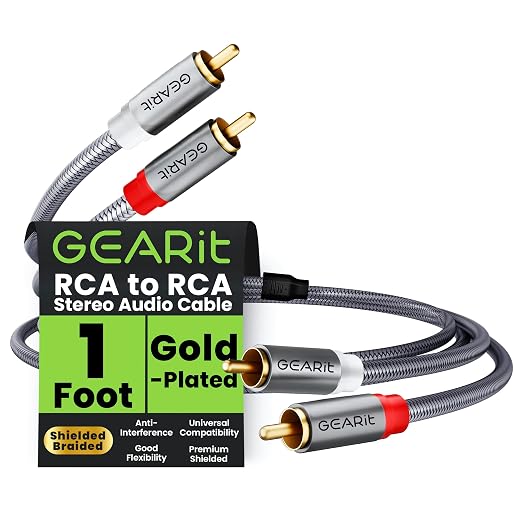 GEARit RCA Cables 1ft OFC, RCA Cables Car Audio with Dual Shielding & Gold-Plated Connectors, RCA Cable for Subwoofer Cable, Hi-Fi System, Amplifier, Active Speakers, Gaming Consoles