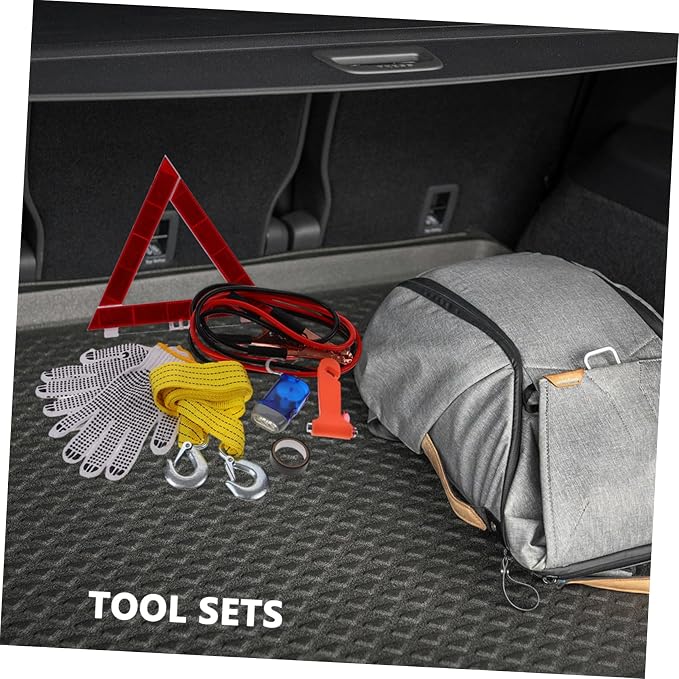 GANAZONO 8-Piece Car Roadside Emergency Tool Kit Multi-Functional Vehicle Accessories for Roadside Assistance and Inspection Includes Jumper Cables Flashlight