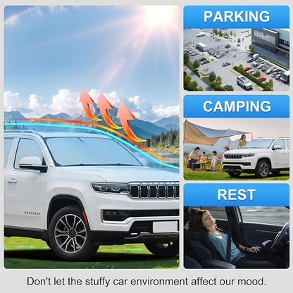 Windshield Sun Shade Sunshade for Jeep Wagoneer 2022-2026 | Custom Fit Windshield Cover, Blocks UV Rays, Double-Layer Heat Shield, Durable Frame, Easy Fold & Storage