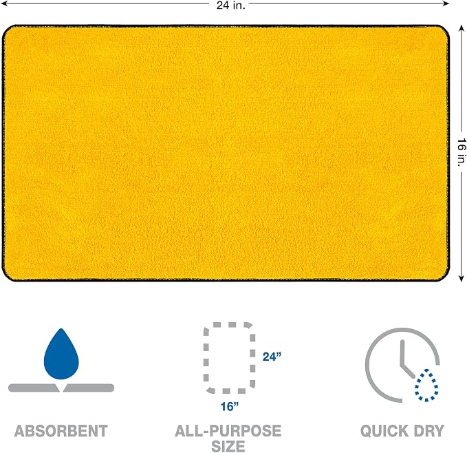 Detailer's Preference Dual Pile 400 GSM Microfiber Towels with Black Trim, All-Purpose Terry Weave Cleaning Cloths for Auto, Home, Boat, Scratch-Free & Reusable, 16x24 Inches, 12-Pack