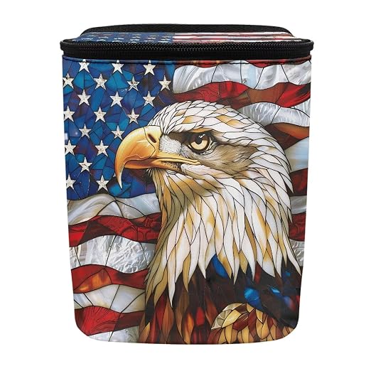 Talayituse Eagle American Flag Print Car Trash Can Portable Auto Garbage Bin Multifunctional Vehicle Interior Accessories with Adjustable Straps Universal Fit Truck SUV Sedan