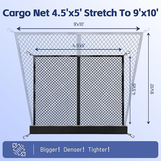 Cargo Net for Ford F-Series 2015-2026, Nissan Titan 2016-2024 | Heavy Duty Truck Bed Organizer, Highly Elastic Tailgate Net with Carabiners, Weatherproof Mesh Cover with Attached Zipper Bag