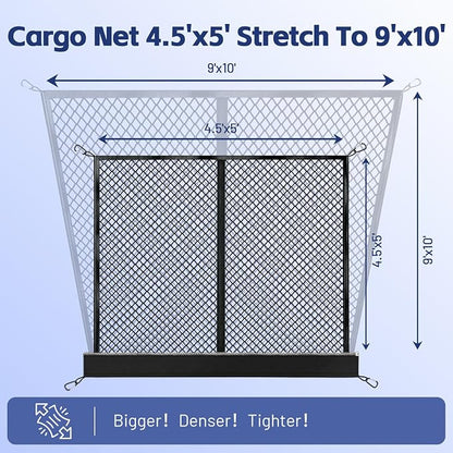 Cargo Net for Ford F-Series 2015-2026, Nissan Titan 2016-2024 | Heavy Duty Truck Bed Organizer, Highly Elastic Tailgate Net with Carabiners, Weatherproof Mesh Cover with Attached Zipper Bag