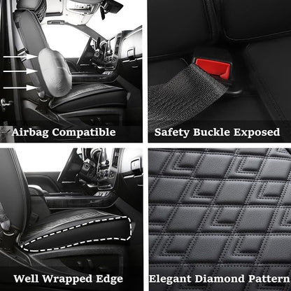JOJOBAY Chevy Silverado Seat Covers,Leather Seat Covers for GMC Sierra,Custom Fit 2007-2026 1500 2500HD 3500HD Crew Double Extended Regular Cab,LT LZT RST Trail Boss(Front Pair,Black)