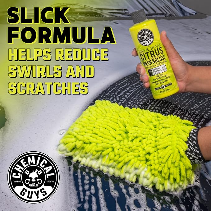 Chemical Guys Citrus Wash & Gloss Foaming Car Wash Soap - High Suds Formula Foam Cannon Soap for Foam Blasters, or Bucket Washes - Safe on Paint, Clear Coat, and Wax, Citrus Scent - 16 oz