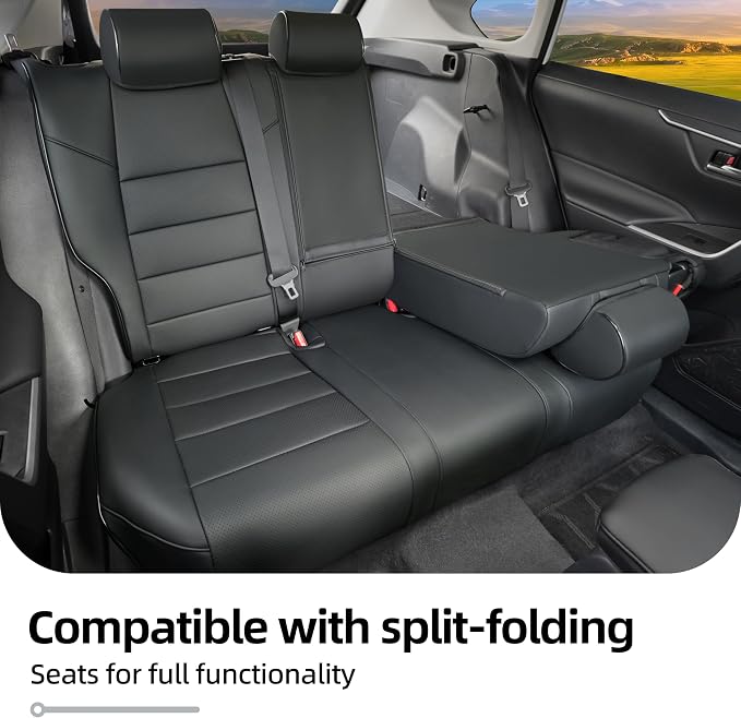 Lolcar RAV4 Seat Covers Custom Fit for Toyota RAV4(Gasoline) 2019 2020 2021 2022 2023 2024 2025 LE,XLE,XLE Premium,Limited,Airbag Compatible,Car Seat Cover Full Set for SUV, Waterproof Leather(Black)