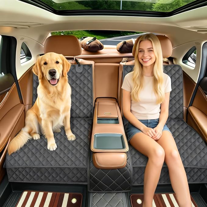 JSTHT Dog Seat Cover, 100% Waterproof Bench Seat Cover Protector Scratch Proof Nonslip Durable Soft Pet Back Seat Covers for Cars Trucks & SUV