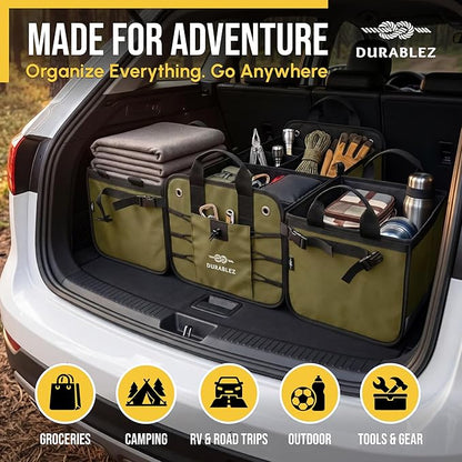 4-Section Extra Large Trunk Organizer – Heavy Duty 1680D, Collapsible & Foldable Cargo Organizer, Modular Multi-Shape Storage System for SUVs, Trucks, Vans – Green