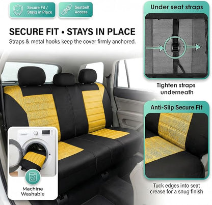 FH Group Automotive Car Seat Covers Rear Set Premium 3D Air Mesh Seat Covers, Airbag Compatible and Split Bench Cover Universal Fit Interior Accessories for Cars Trucks and SUVs - Yellow