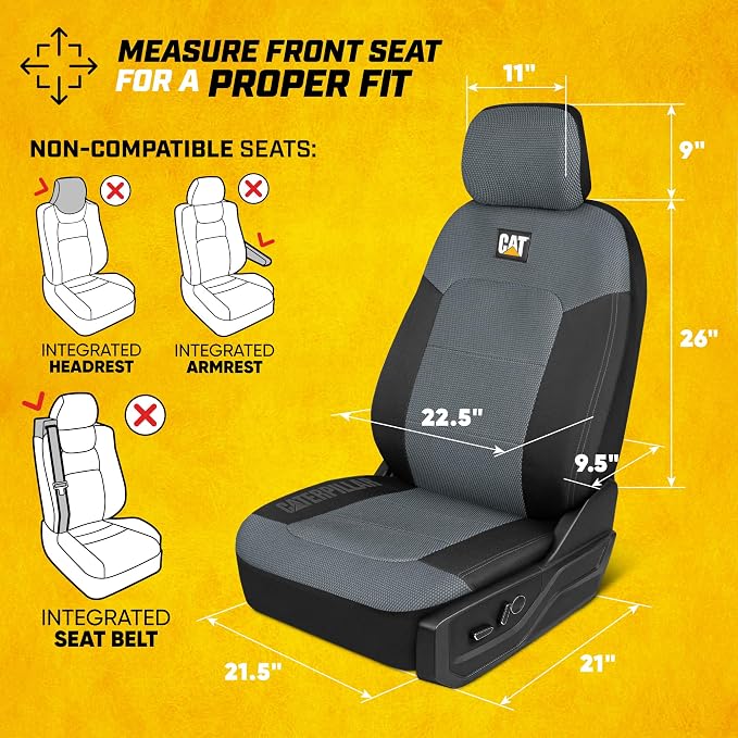CAT MeshFlex Seat Covers Full Set for Full-Size Pickup Trucks Only - Gray | Front Bucket Seat Covers & 60/40 Split Rear Bench Protector – Interior Accessories For F-150, Silverado, Ram, Sierra & Tundra