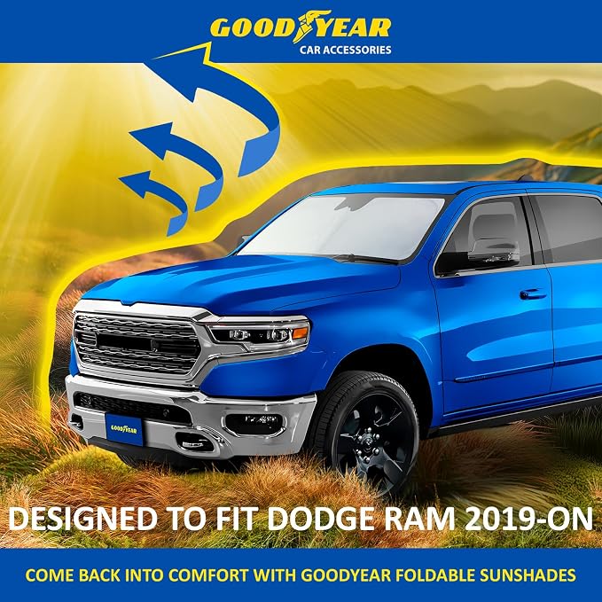 Goodyear Foldable Windshield Sunshade for Dodge Ram 1500 2019-2026, Truck car Accessories, Sunshade Cover, Sun Shade Car Windshield, Window Sun Blocker - GY008330