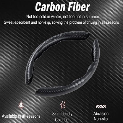 Carbon Fiber Steering Wheel Cover, 2-Piece Set Anti-Skid Comfortable Grip Segmented Butterfly Design, Easy Snap-On Installation Universal Fit 99% Cars, Black