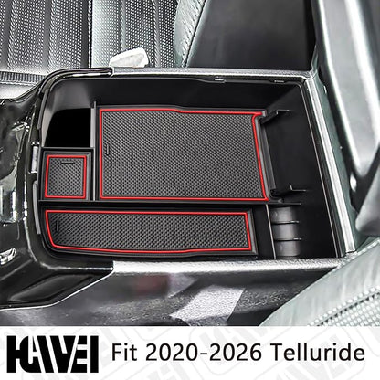HGWEI Center Console Organizer Compatible with Kia Telluride 2020 2021 2022 2023 2024 2025 2026 Interior Accessories Insert Tray Coin Holder Armrest Secondary Storage Box, Red