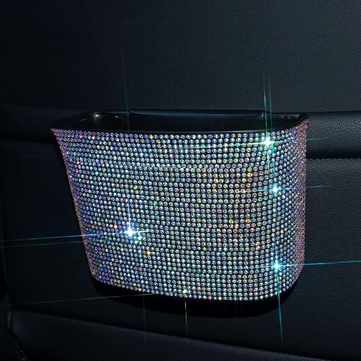 Cavalcade Car Trash Can, Hanging Trash Bin, Leakproof Garbage Organizer, Bling Vehicle Waste Basket, Mini Dustbin Container with Clip for Car, Office, Kitchen, Bedroom, Home and More, Multicolor