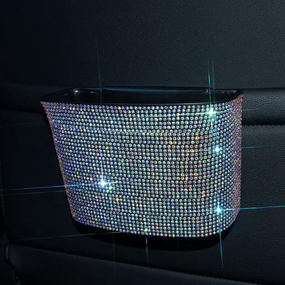 Cavalcade Car Trash Can, Hanging Trash Bin, Leakproof Garbage Organizer, Bling Vehicle Waste Basket, Mini Dustbin Container with Clip for Car, Office, Kitchen, Bedroom, Home and More, Multicolor