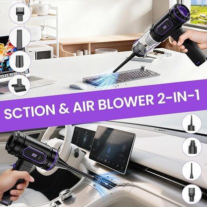 Mini Cordless Car Vacuum Cleaner,15000PA Handheld Vacuum Cleaner,2-in-1 Air Duster and Vacuum Cleaner,Hand Held Vacuum with LCD Display,Multi-Nozzles,Portable Vacuum for Car,Home,Pet Hair,Office