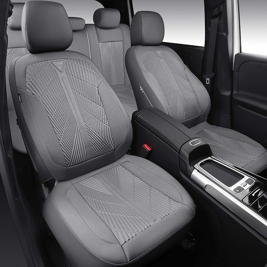 CAR PASS Waterproof Car seat Covers Full Sets Neoprene Wetsuit, All-Weather Non-Slip Durable, Universal Fit for SUV Sedans Trucks Vans Automotive, Armrest Airbag Compatible, 3D Emboss All Gray
