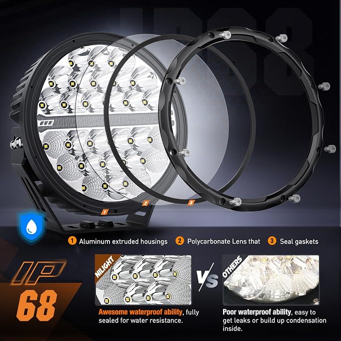 Nilight LED Offroad Driving Lights with Amber DRL 2PCS 9 Inch Round 140W IP68 Spot Flood Combo Work Light Bar with 12AWG DT Connector Wiring Harness Kit for 4x4 Truck ATV UTV SUV