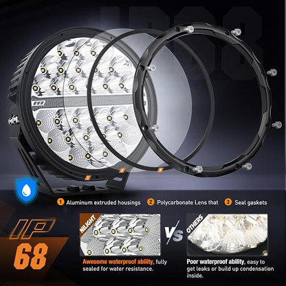 Nilight LED Offroad Driving Lights with Amber DRL 2PCS 9 Inch Round 140W IP68 Spot Flood Combo Work Light Bar with 12AWG DT Connector Wiring Harness Kit for 4x4 Truck ATV UTV SUV