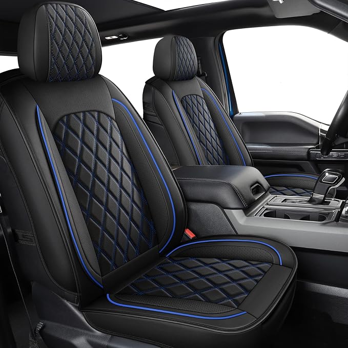 MIROZO 2PCS Front Seat Covers,Waterproof Car Seat Cover Blue Vehicle Cushion Cover Breathable Fit for Most Sedan, Truck and SUV (Black and Blue,2PCS)