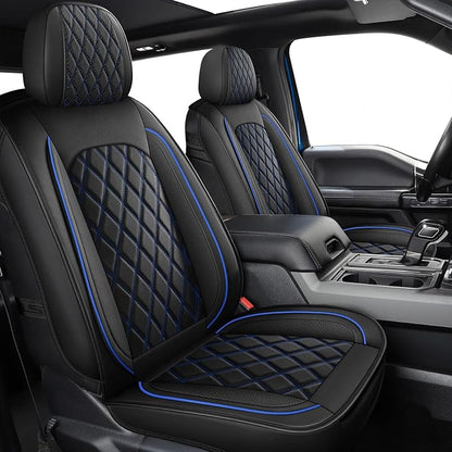 MIROZO 2PCS Front Seat Covers,Waterproof Car Seat Cover Blue Vehicle Cushion Cover Breathable Fit for Most Sedan, Truck and SUV (Black and Blue,2PCS)