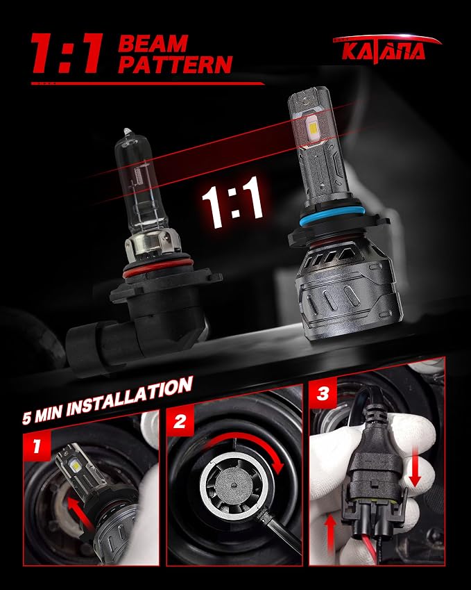 KATANA 9006 Light Bulb, HB4 Bulb 16000LM Super Bright 70W 6500K Mini Size Plug and Play Fog Light Bulb of 2