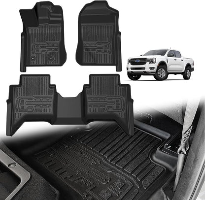 TripleAliners Truck Mat Compatible with 2024-2026 Ford Ranger SuperCrew Accessories, Floor Mats Heavy Duty Custom Fit All Weather Protection TPE Pickup Liner