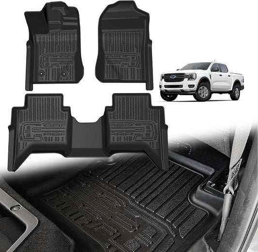 TripleAliners Truck Mat Compatible with 2024-2026 Ford Ranger SuperCrew Accessories, Floor Mats Heavy Duty Custom Fit All Weather Protection TPE Pickup Liner