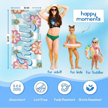 JML Personalized Beach Towel with Name, Custom Flower Beach Towel, Customized Microfiber Pool Towel, Quick Dry & Absorbent Swim Towel for Adult,Anniversary, Birthday, Summer Holiday,Vacation