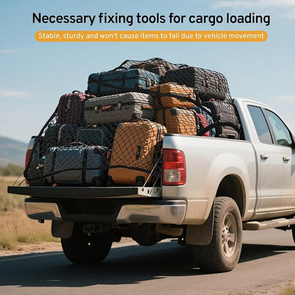 Cargo Net for Pickup Truck Bed Compatible with Nissan Frontier 2Dr 4Dr SV 4X Crew Cab KingCab 2000-2026 Accessories Mesh Organizer Stretchable 4'x4' to 7'x7' Netting Highly Elastic