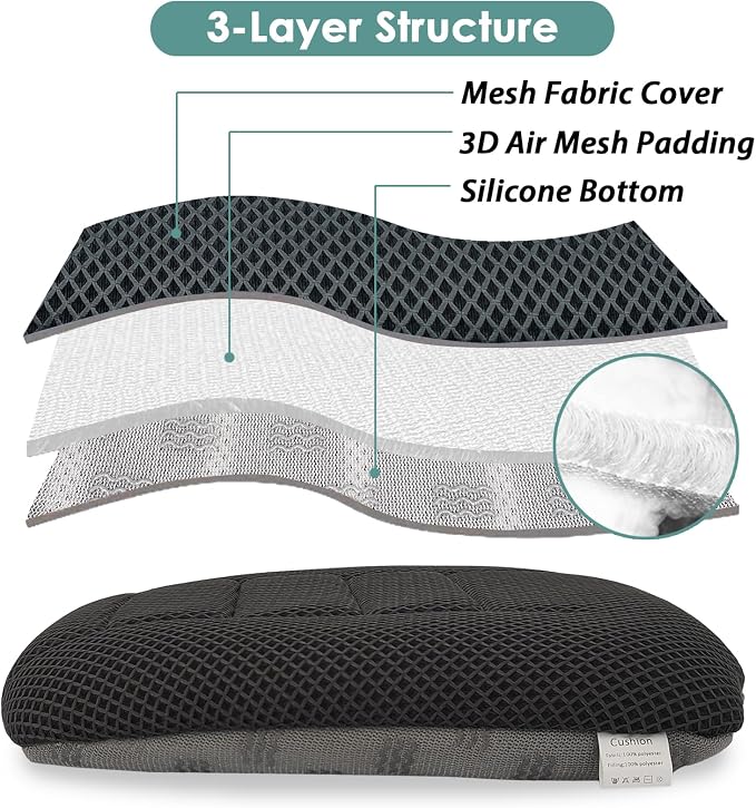 AEROiVi 17.7" L × 16.9" W × 3" H,Car Booster Seat Cushion Raise The Height for Short People Driving, Breathable 3D Air Mesh, 3 Inch Booster Seat, Non-Slip Bottom, Car Seat Pad with Truck,Cars,SUVs