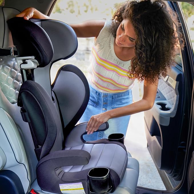 Safety 1st Grow and Go 2-in-1 Booster Car Seat with ComfortWings, Converts High-Back to Backless, 19" Wide, Slim Design, Lightweight, Foldable, Easy-Clean, Cup Holders, 40-100 lbs, Crushed Grape