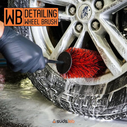 Suds Lab WB Premium Detailing Wheel Brush for All Vehicle Types – 17.7" Ultra-Soft and Scratch-Free Reusable Rim, Wheel, and Tire Brush for Deep Cleaning