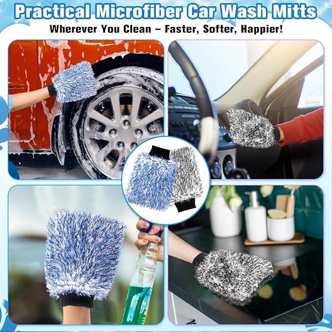 LemonRoad 30 Pcs Microfiber Car Wash Mitts Scratch Free Wash Mitts for Car Cyclone Microfiber Absorbent Detailing Washing Gloves Sponge Glove Cleaner for Wheel Trucks Home Cleaning Supplies